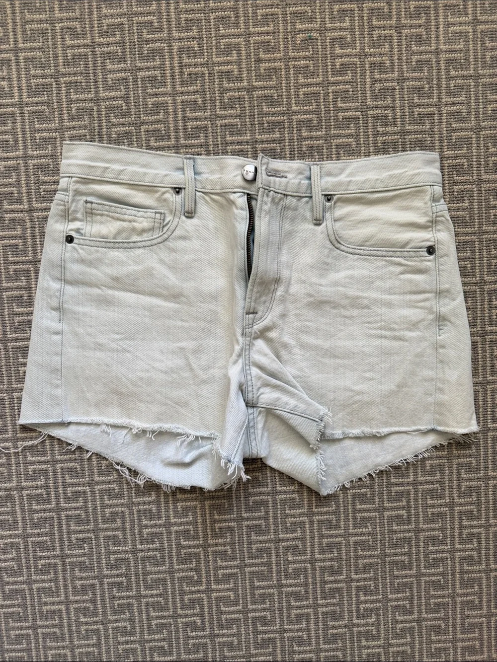 Frame Denim Shorts with Frayed Hem - light blue denim